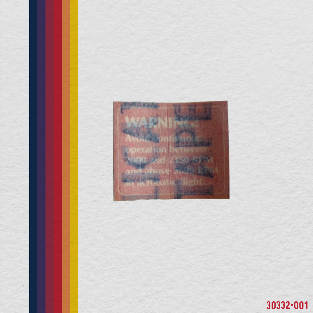 30332-001 Placard, RPM limitations