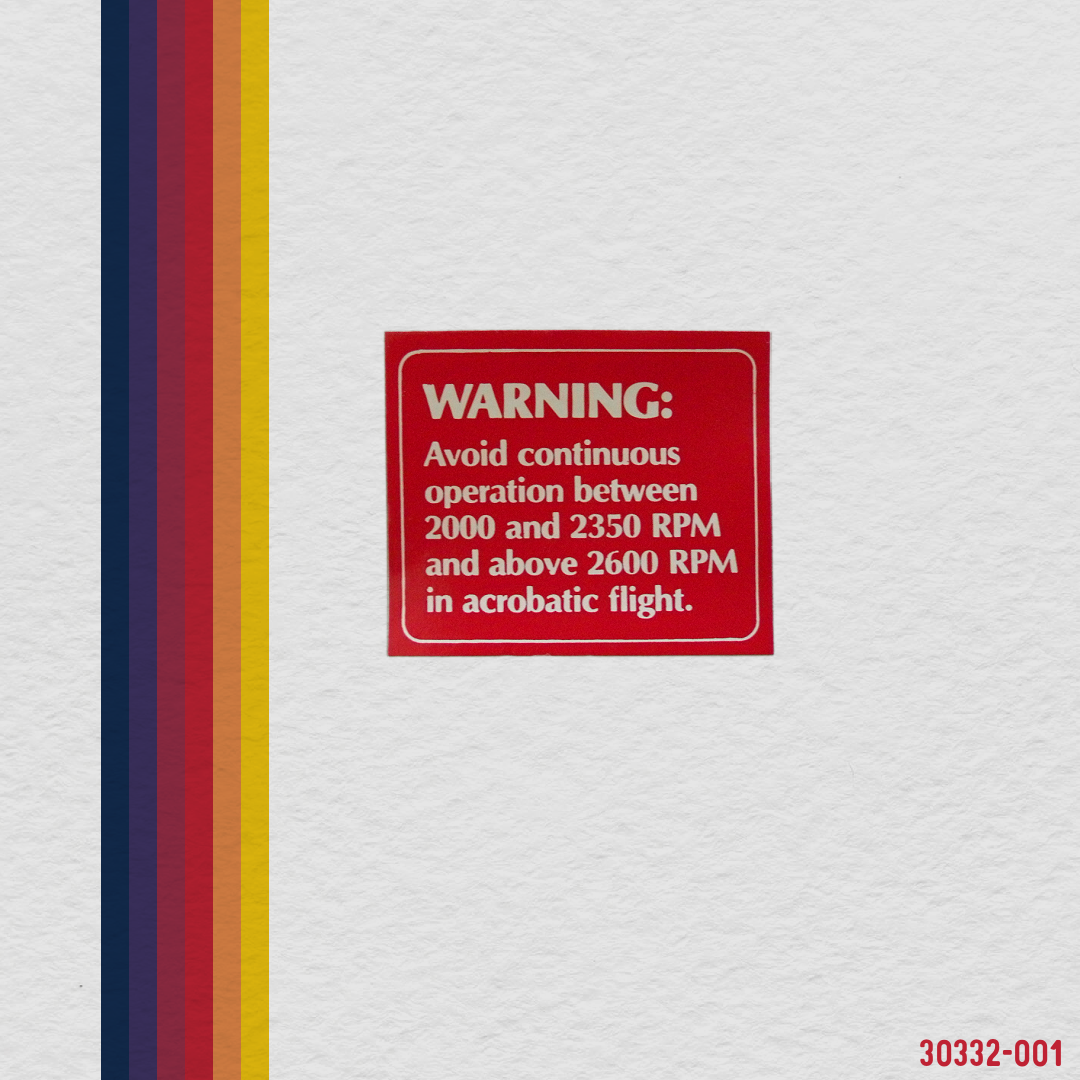 30332-001 Placard, RPM limitations