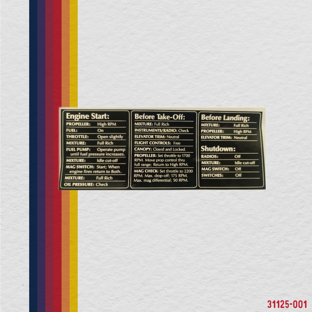 31125-001 Placard, checklist