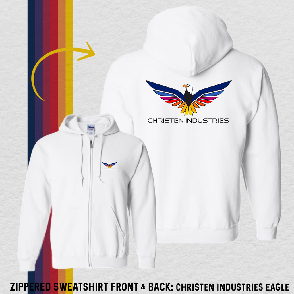 Zippered Sweatshirt: Full Eagle - Christen Industries (with 6 Back Design Options)