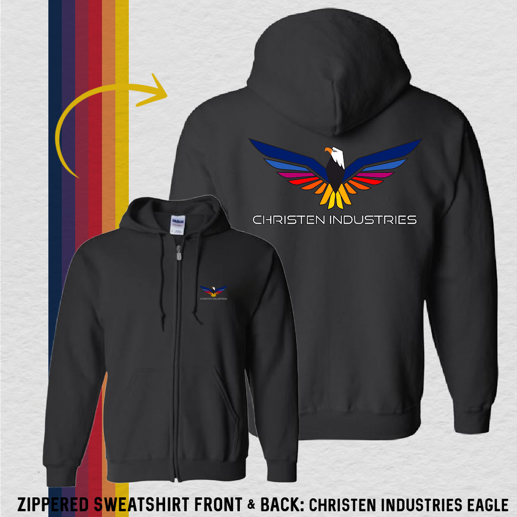 Zippered Sweatshirt: Full Eagle - Christen Industries (with 6 Back Design Options)