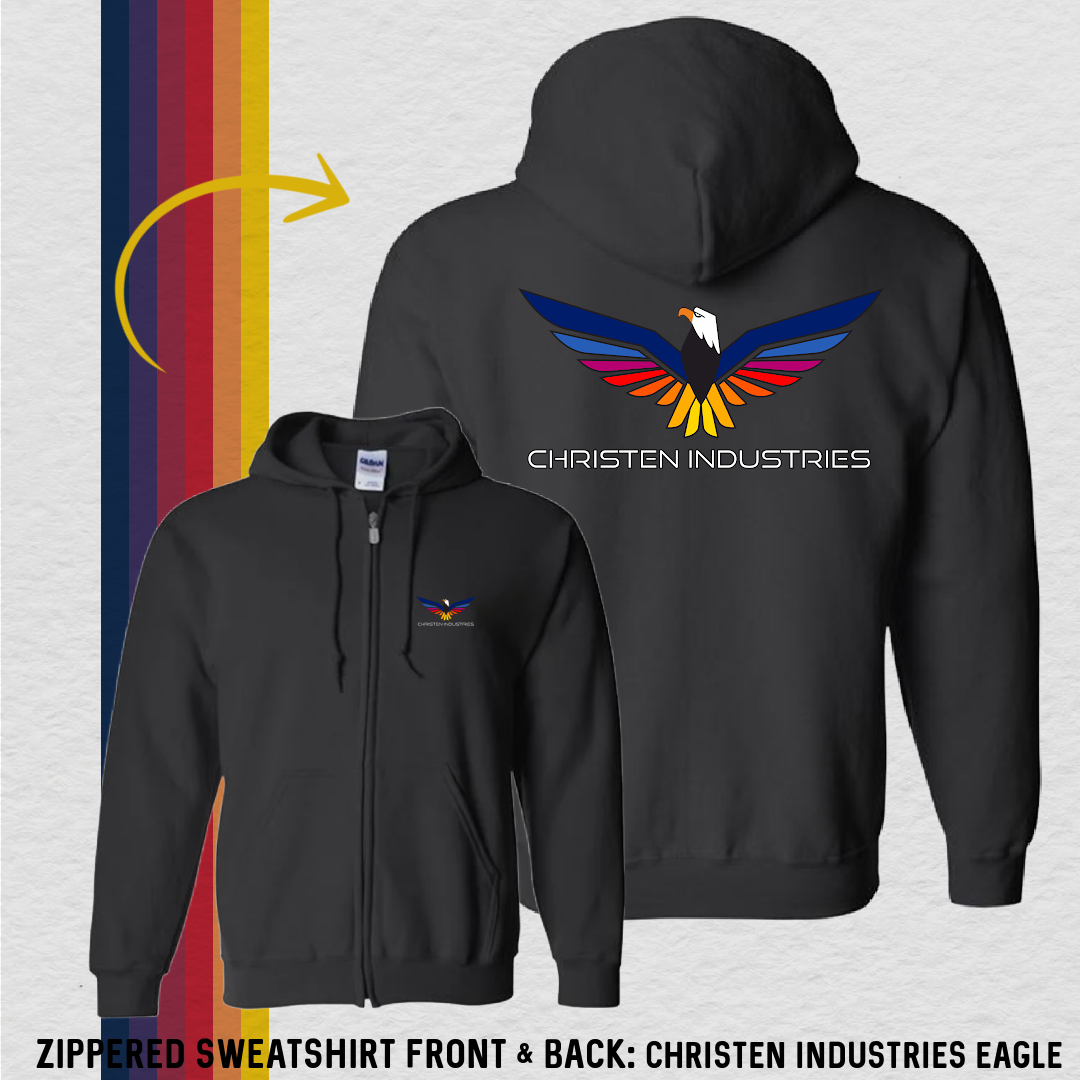 Zippered Sweatshirt: Full Eagle - Christen Industries (with 6 Back Design Options)
